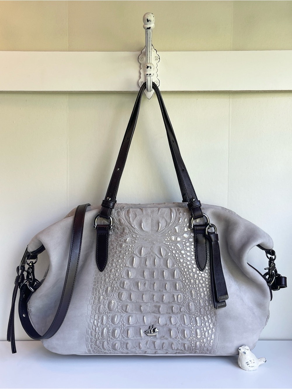 Brahmin Limited Edition Retired Delaney Leather Tote In Smoke Wilmington